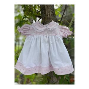 Vintage Mini Togs Dress Pinafore Style Short Puff Sleeve Pink Floral